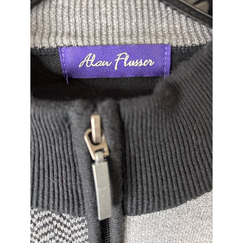 Alan Flusser Men's Cotton Black/Gray Large Check Sweater 1/4" Zip Size XL - Picture 4 of 9